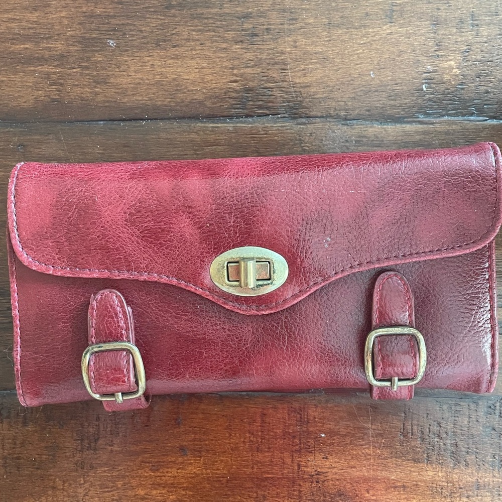 Red Leather Wallet with Floral Interior